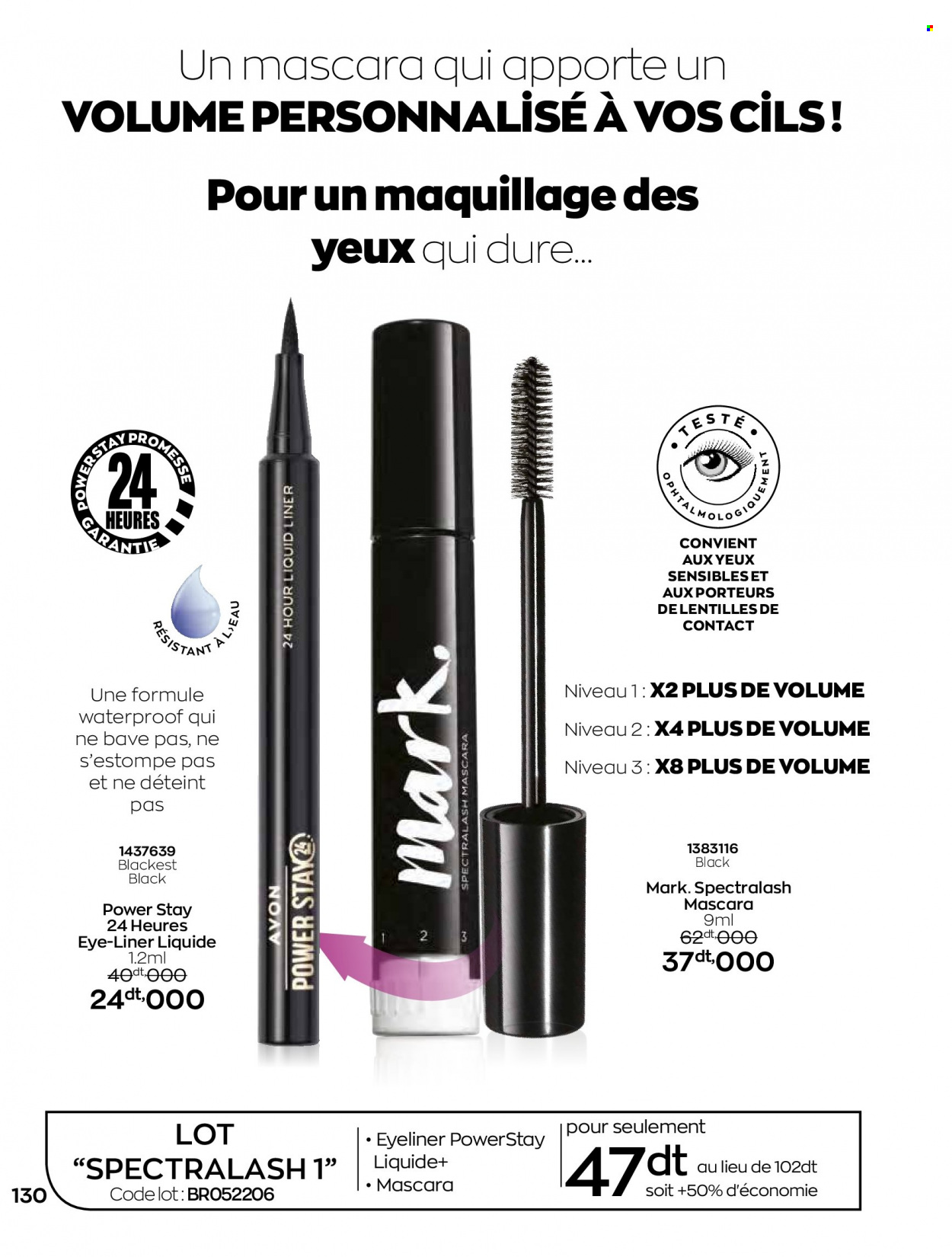 <magasin> - <du DD/MM/YYYY au DD/MM/YYYY> - Produits soldés - ,<products from flyers>. Page 130. 